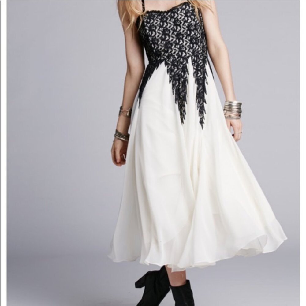 NWOT Free People Freda Midi Flared Ball Gown Ivory Combo - Picture 5 of 12